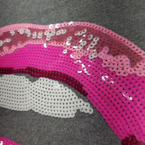 Juicy Couture M/L Sweatshirt Terry Heather Gray Sequin Lips Kiss Long Sleeve - Picture 5 of 10